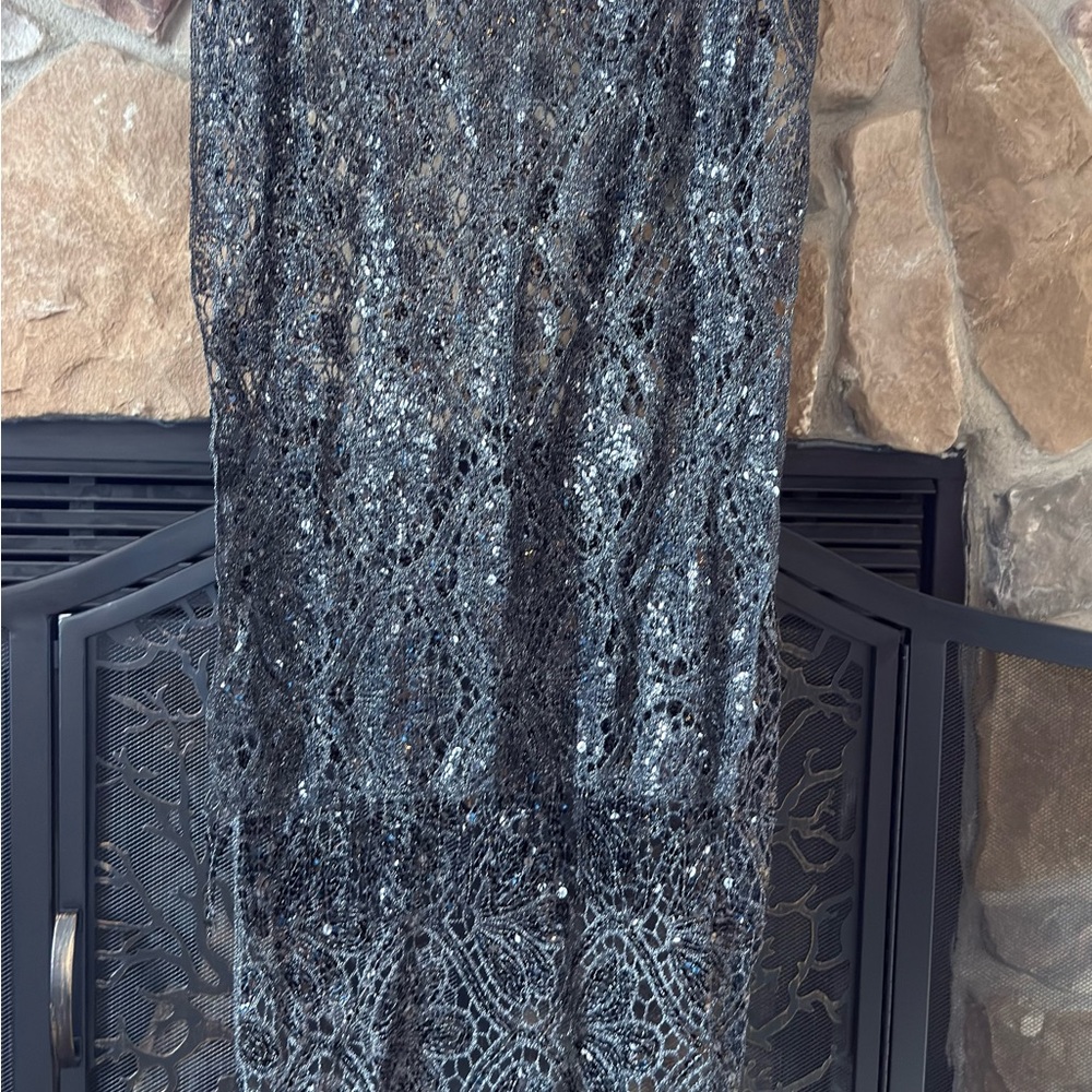 Black Lace Knit Shawl Scarf with Beaded Fringe - Picture 12 of 14